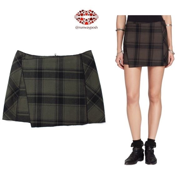 free people green and black plaid mini skirt - Picture 2 of 4